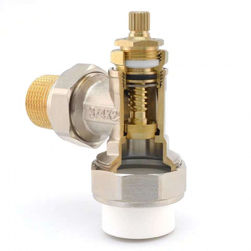 铜暖气片温控角直阀6分1寸ppr卡套铝塑管角阀直阀暖气开关阀 丝扣直阀