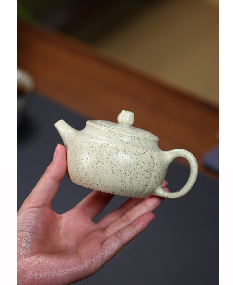 系客舟 宜兴泡茶壶全纯手工原矿白玉段平盖筋纹壶家用礼品紫砂壶 xfh