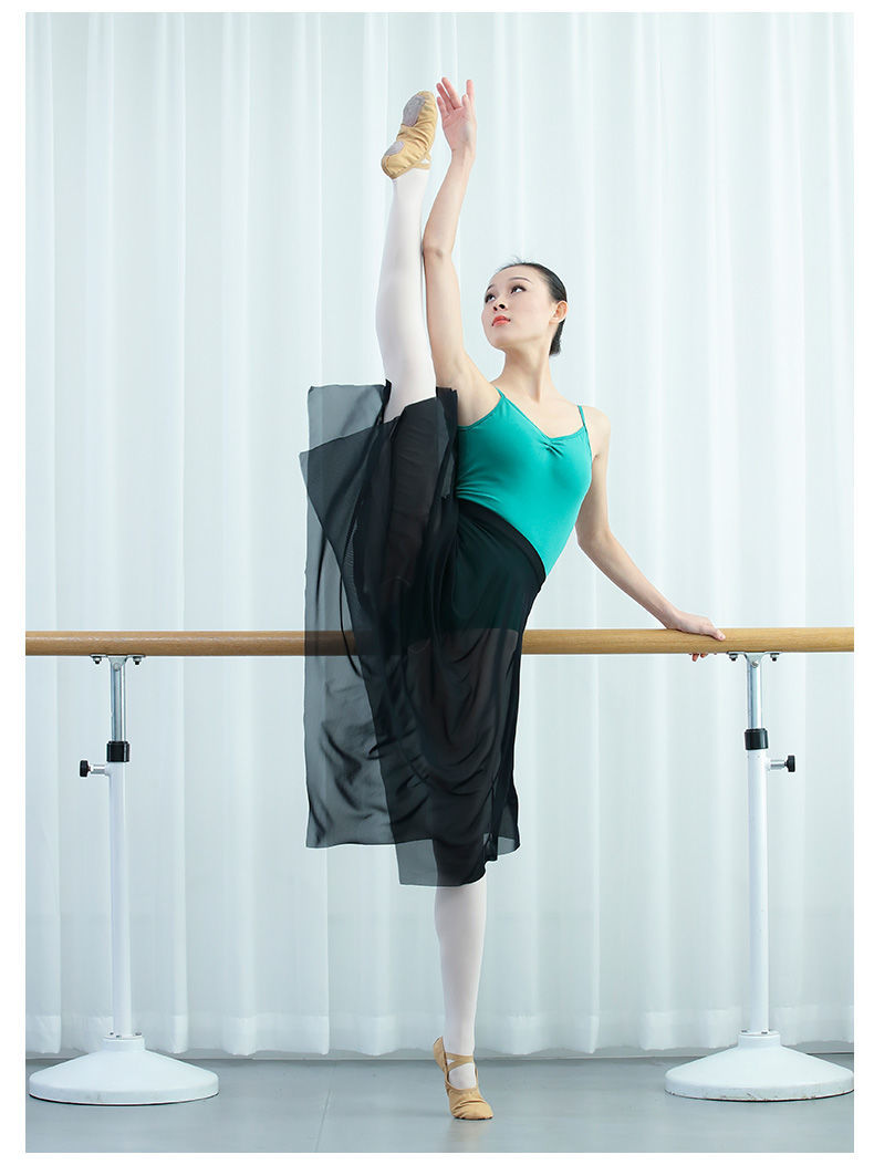 红舞鞋62050芭蕾舞裙女弹力网半身长纱裙松紧腰芭蕾舞练功裙豆绿m