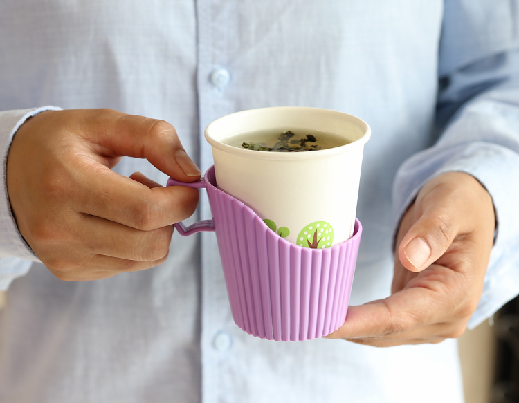 加厚一次性纸杯杯托杯子防烫手隔热杯套纸杯架塑料杯茶托粉红色8只装