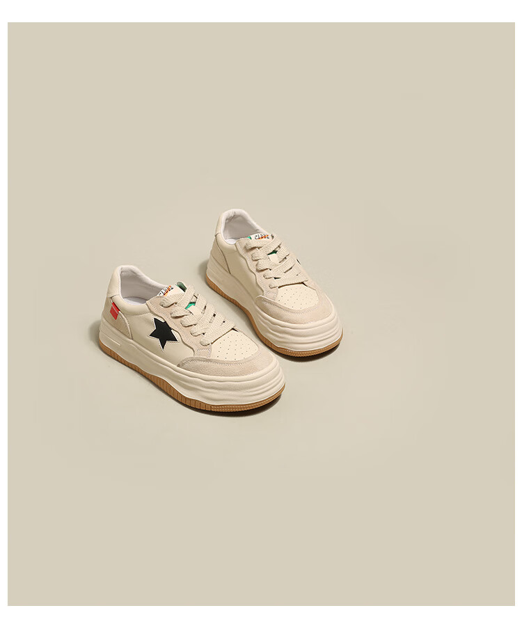 女士鞋休闲鞋星星小脏鞋新款秋季女生复古脏脏女鞋厚底运动小白鞋