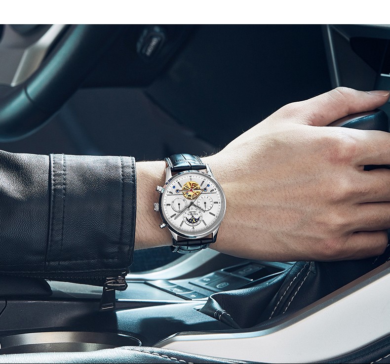 CALUOLA Men's Multifunction Mechanical Watch Luxury Fashion Steel Band Wristwatch Top Brand 4