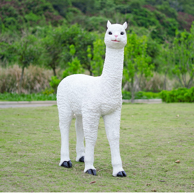 户外羊驼摆件仿真动物雕塑公园林景观户外景区草坪装饰模型白色组合⑥