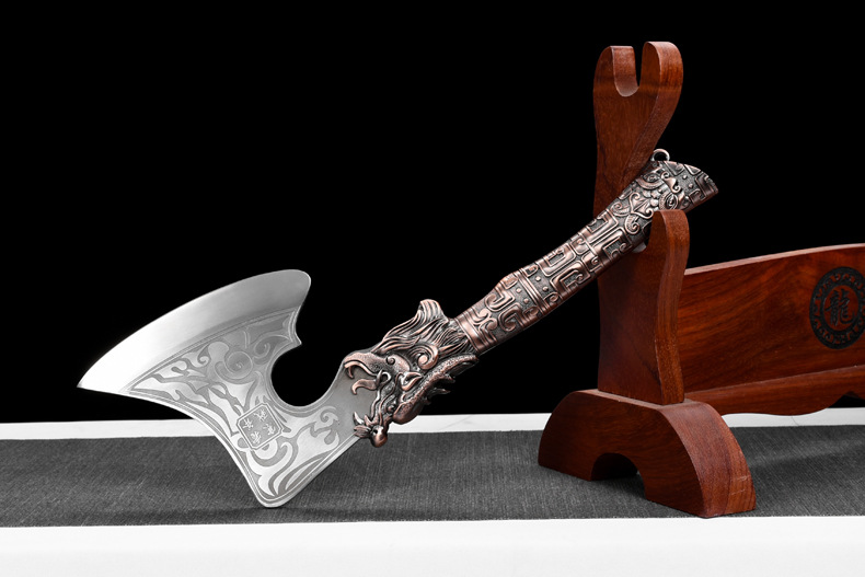 龙泉手工锻打骨斧厨房商用斩骨斧肉联厂屠夫肉摊专用剁大骨刀带皮套