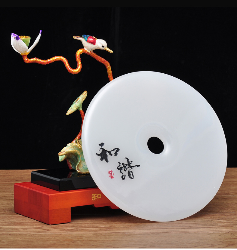 莲善堂玉石平安扣和谐平安摆件家居客厅玄关电视柜装饰品乔迁新居礼品