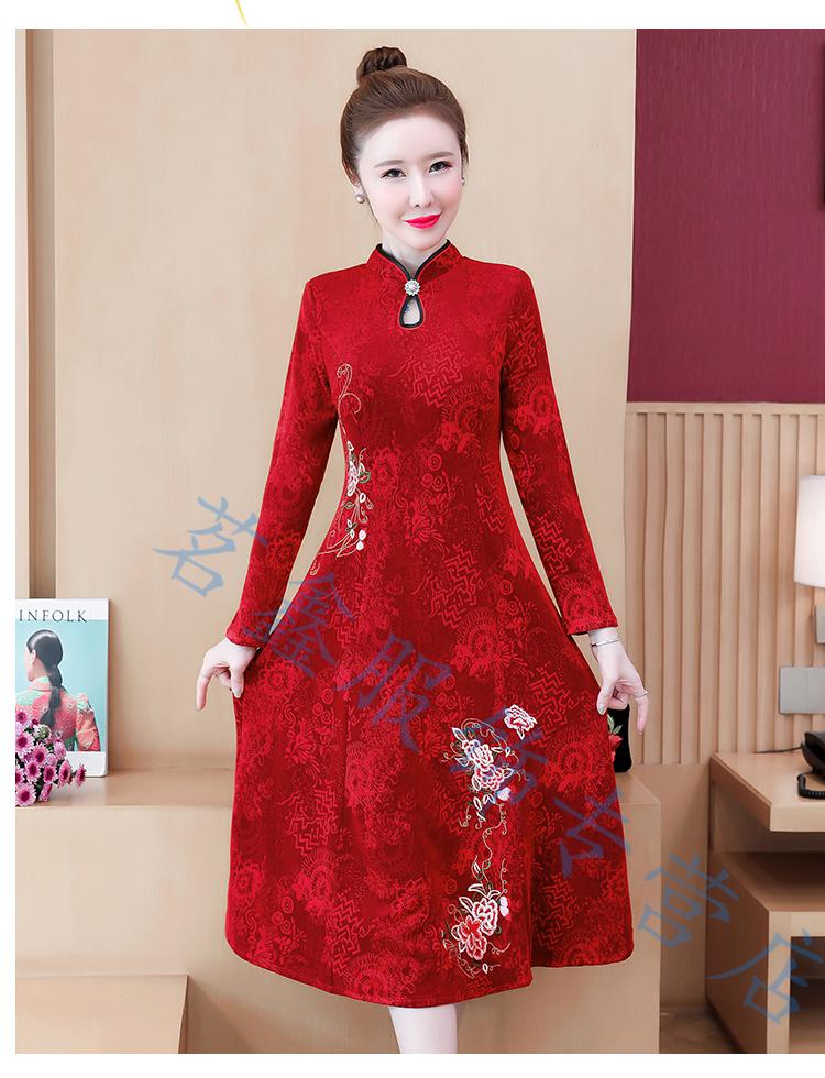 儿子结婚妈妈穿的喜庆衣服装秋冬季女旗袍改良连衣裙洋气加绒加厚中年