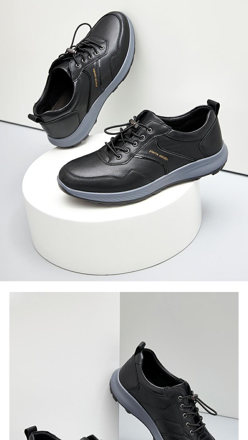 皮尔卡丹男鞋2022春季款户外运动休闲鞋真皮男士轻底单鞋软皮鞋子黑色