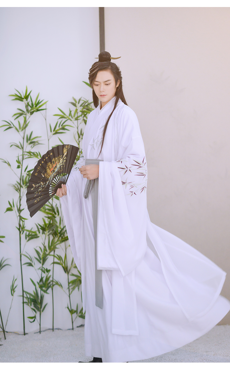 如梦霓裳汉服传统男款直裾 青玉案 绣花朱子深衣黑色大袖衫春夏 黑色