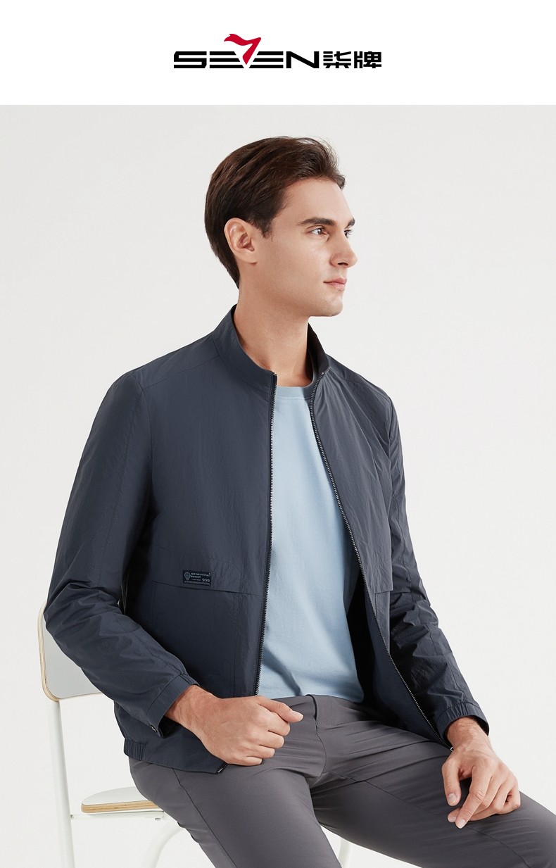 柒牌男装立领夹克2022春季新款中年男士商务休闲爸爸百搭外套男深蓝