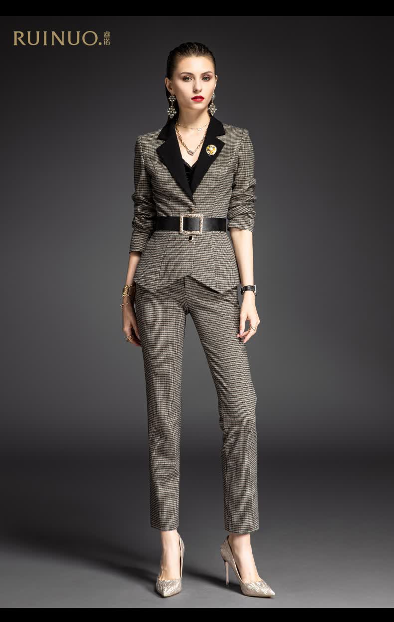 睿诺格子西装套装女英伦风时尚气质高端职业装干练ol通勤商务正装西装