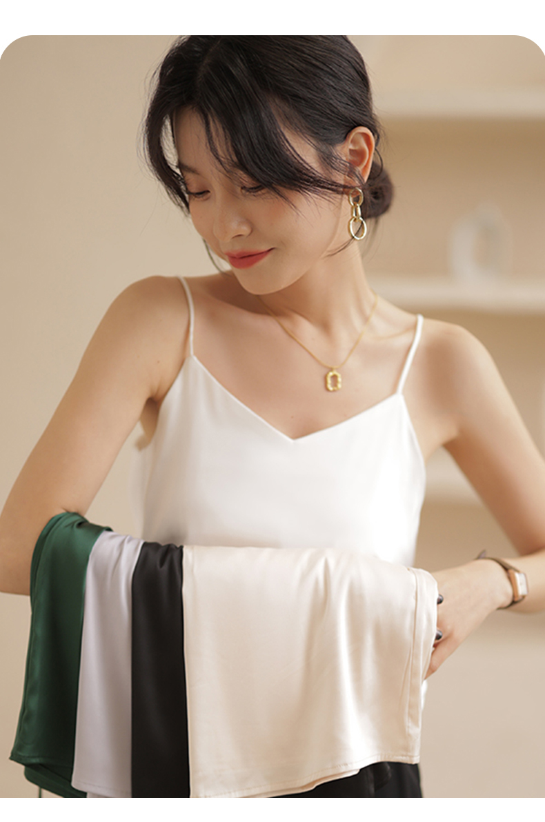 恒源祥冰丝真丝吊带2022春夏新款背心女内搭黑色打底真丝法式小吊带v