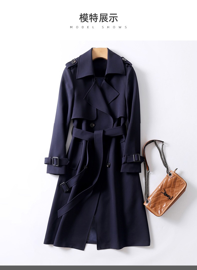 罗蒙风衣女士中长款外套新款显瘦双排扣外套时尚休闲外套米色170