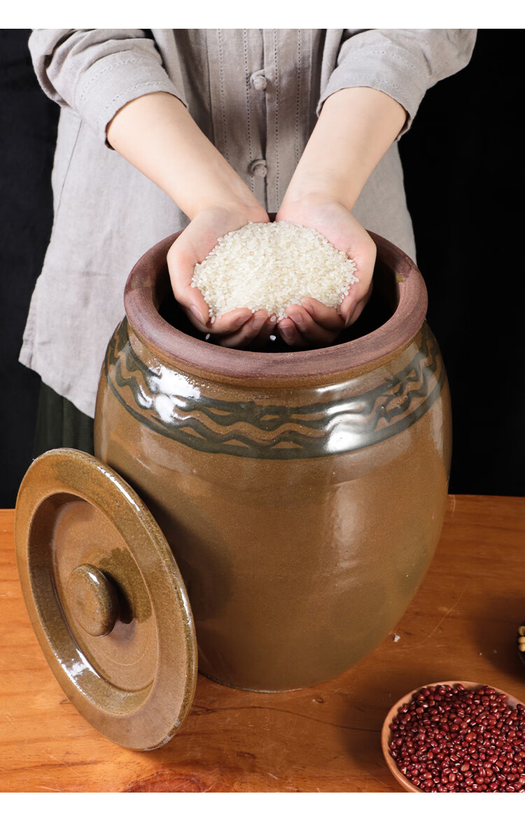 坛子带盖腌菜缸酸咸菜罐老式装猪油陶瓷土罐子容器青釉容水10斤有花纹