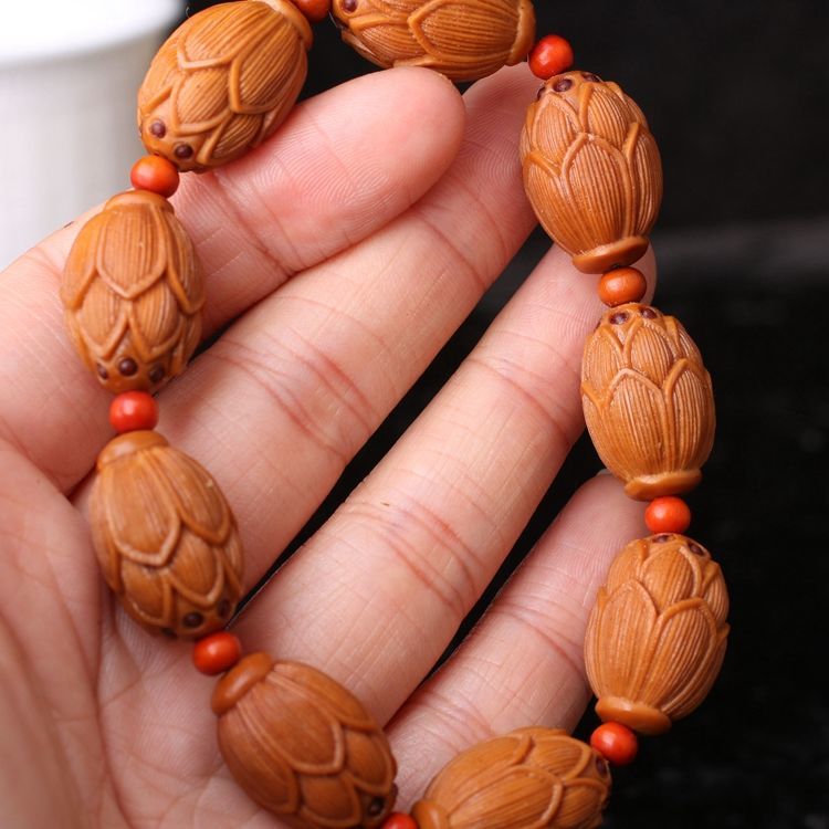 文玩橄榄核手串橄榄核雕刻九转莲花手串男士橄榄胡手链老料手工女