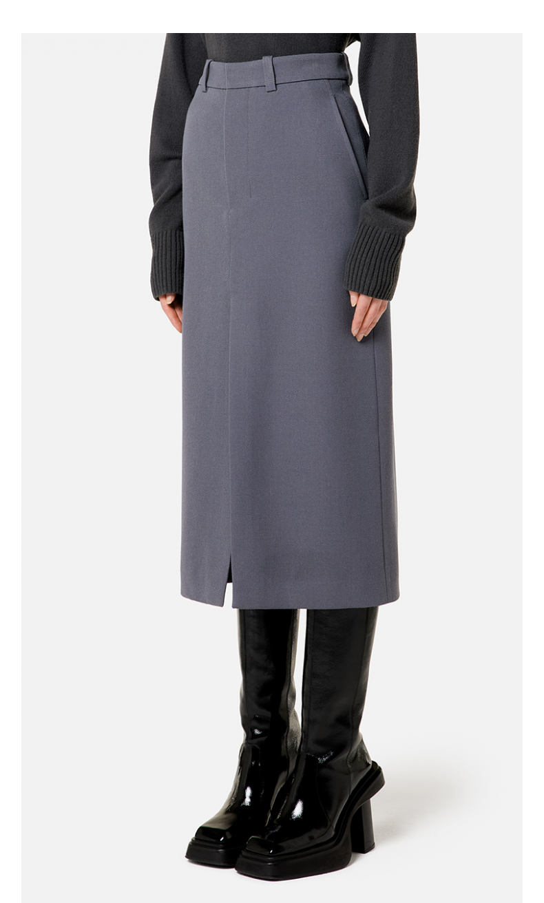 ami paris 女士2021秋冬新品华达呢羊毛开叉高腰半身裙 050灰色 40