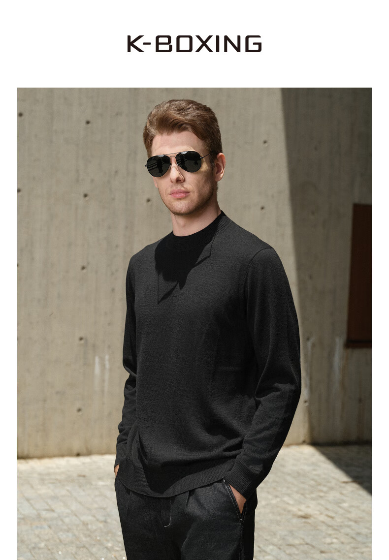 K-Boxing [100% Wool] Autumn And Winter Base Layer Wool Sweater | NYYE3530, Black Carp, 180/XL 1