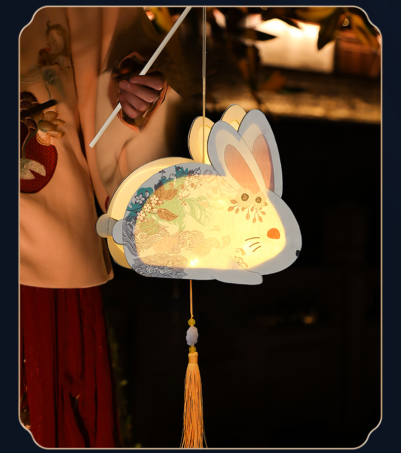 夏豹新年元宵节玉兔小灯笼儿童手提发光diy手工制作材料包兔子灯花灯