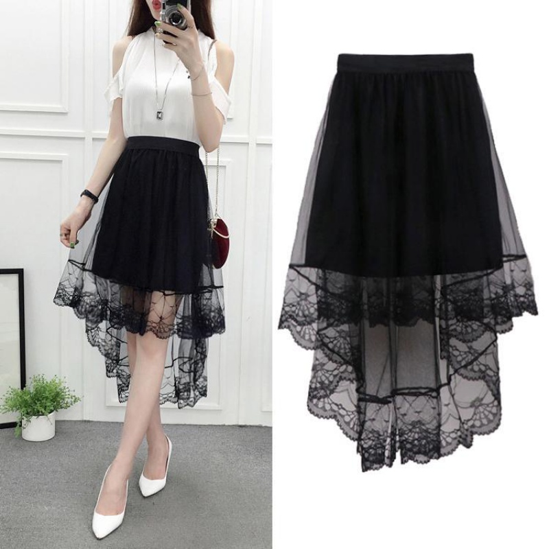 美斯馨半身裙女裙子 很仙的裙子网纱蕾丝半身裙女夏2021新款中长款