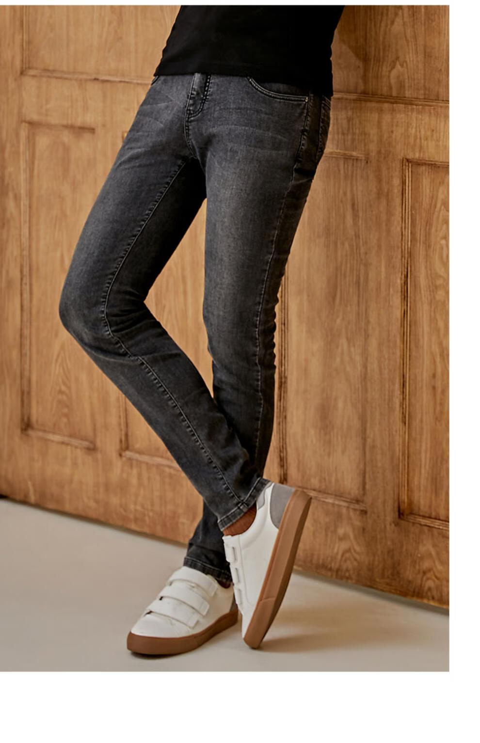 迪柯尼牛仔裤2021冬新款黑色水洗牛仔裤时尚百搭中腰直筒牛仔裤锡灰