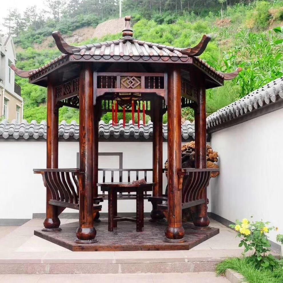 辉煌户外六角凉亭防腐木四角亭子庭院别墅仿古木屋实木长廊古建中式亭