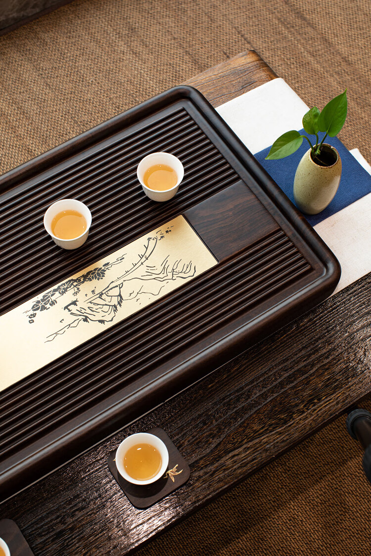 原木整块黑檀木茶盘实木茶台 大号家用茶海小号功夫茶具简约 金榜题名