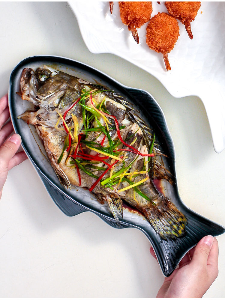 鱼盘日式鱼盘子家用大号清蒸鱼盘装鱼盘子创意鱼形盘子小吃盘菜盘餐具