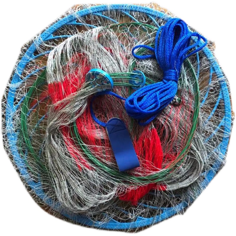 手工大力马线飞盘式撒网手抛网钢拉丝加粗大飞盘抛网捕鱼神器 手工