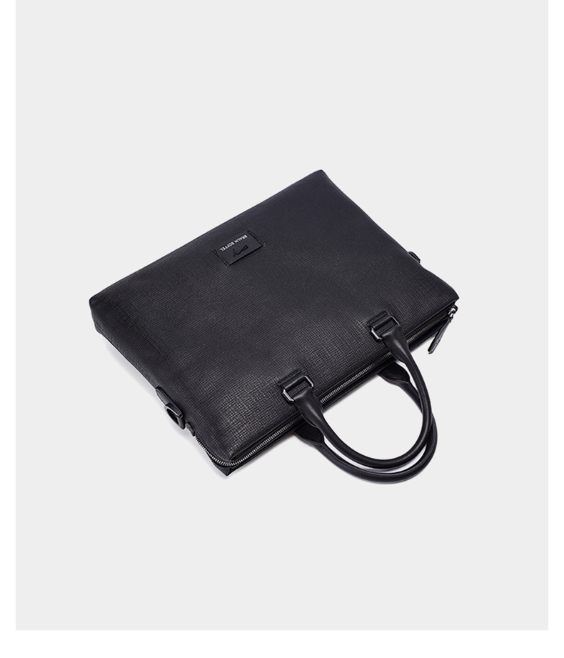 braunbuffel布兰施春夏新款男手提包商务通勤牛皮革公文包黑色