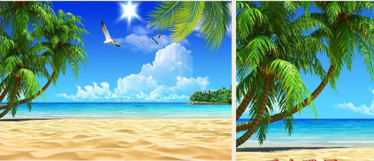 3d5d蓝天白云海景海滩电视背景壁画墙纸客厅卧室风景无缝壁纸墙布无缝