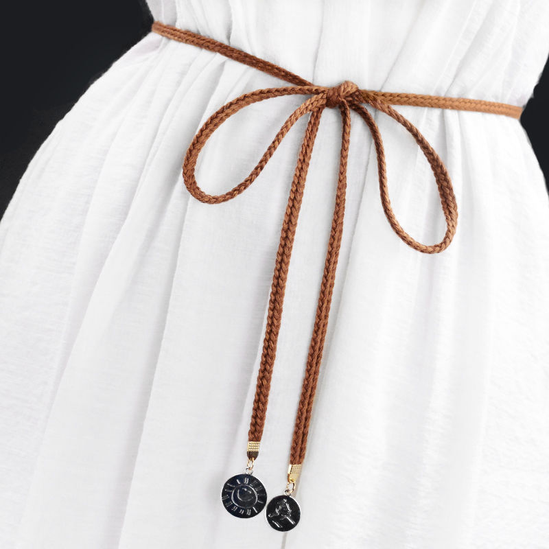 lucaly新品腰链女款贴身棉线编织细腰带女毛衣裙束腰腰绳冬季简约百搭