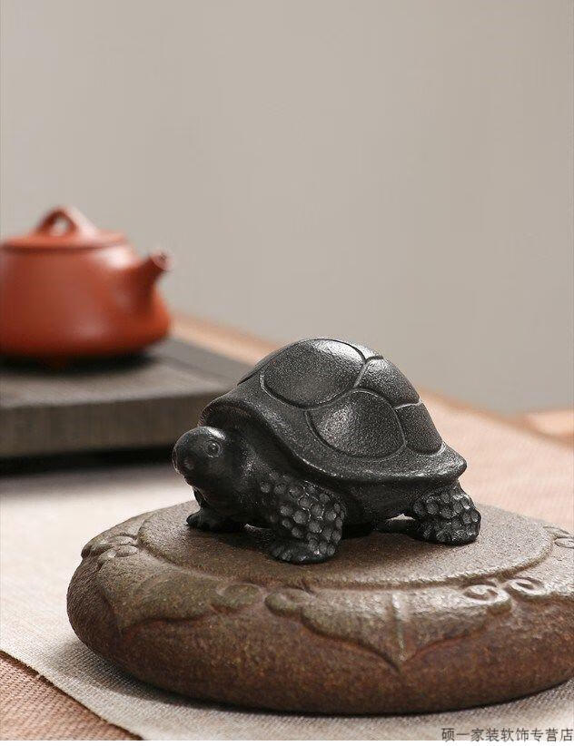 石雕乌金石将军石龟茶宠摆件精品可养石头小乌龟茶具配件石龟 乌金石