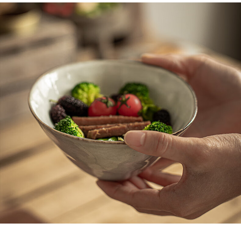 复古窑变干饭碗55寸好看的米饭碗水果沙拉碗小汤面碗微瑕疵白色窑变55