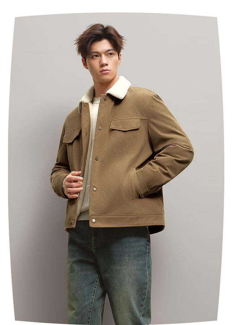 HLA Jacket for Men, Zeng Shunxi's Style, Corduroy Lapel Thick Warm Coat for Men in Winter 3
