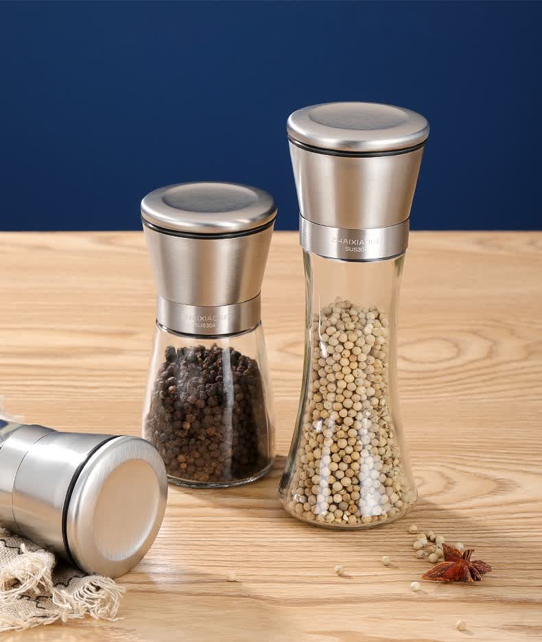 研磨器手动家用花椒粉撒料黑胡椒粒海盐现磨瓶调料黑色经典款高款粗细