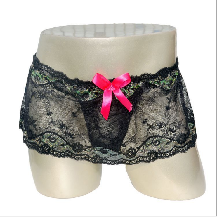 久爱同志gay伪娘男士情趣内裤男用内裤丁字裤性感透视明彩色蕾丝成人