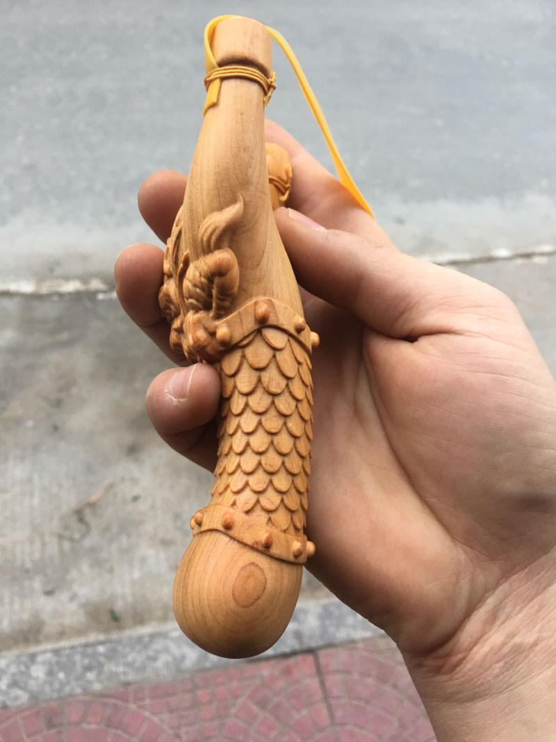 zcqbcy崖柏黄杨木精雕龙头弹弓手把件实木雕刻文玩收藏品家居摆件装饰