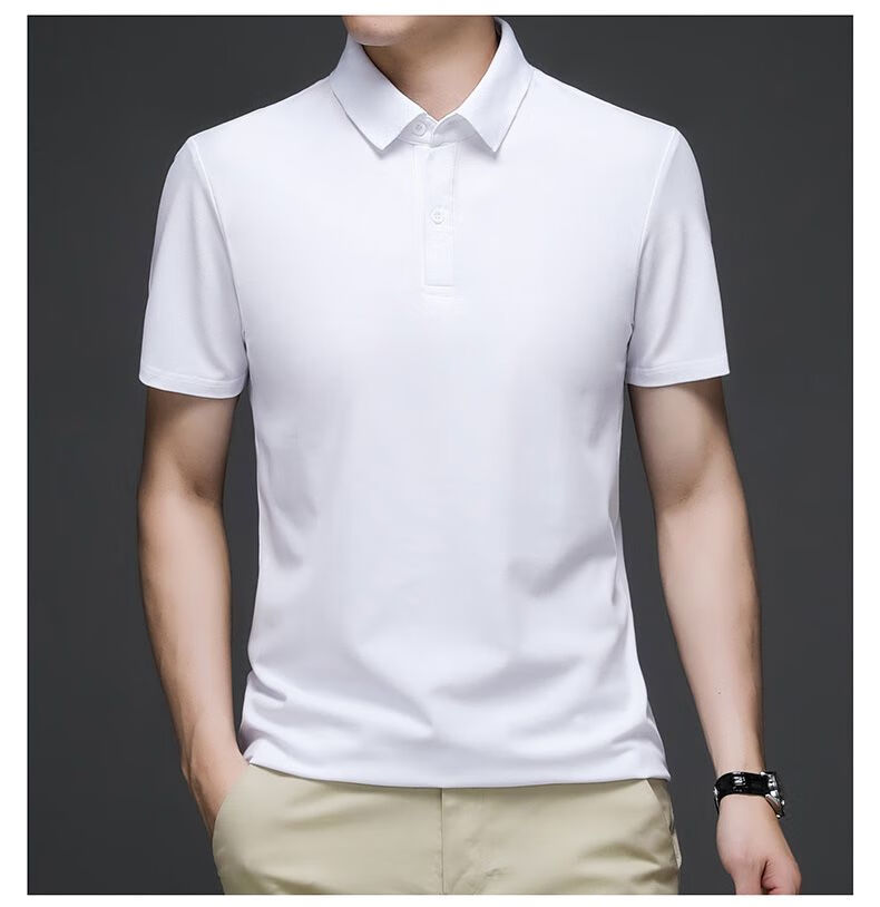 超高颜值短袖t恤男夏季珠地网眼保罗衫中老年男装爸爸装带领polo白色m