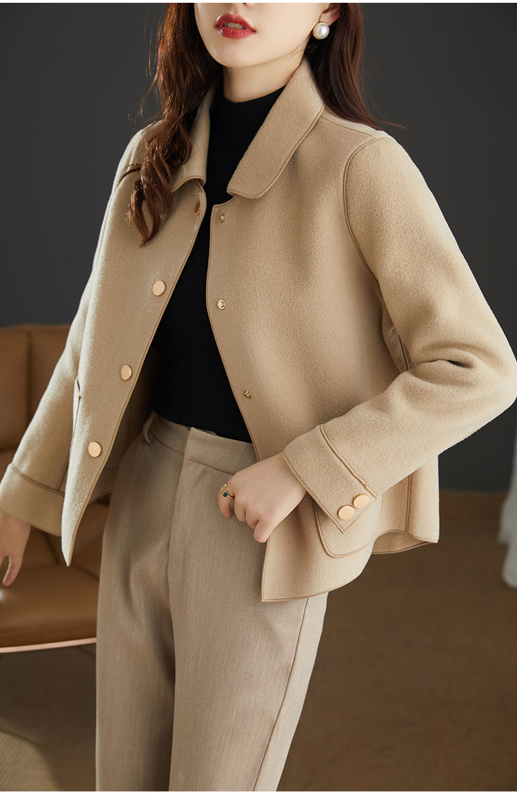 轻奢高端品质秋冬新款羊绒双面呢小个子外套短款羊毛大衣女气质手工