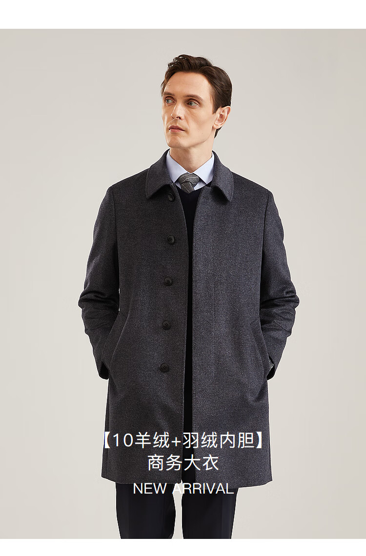 YOUNGOR Men's Winter Wool Cashmere & Goose Down Lined Business Coat with Lapel Collar 015110F 5