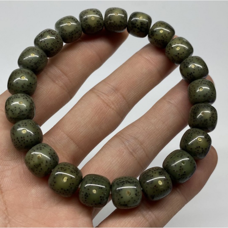 博皓定制海南原生态精品星月菩提石玉料绿幽灵绿单圈手串佛珠石玉料绿