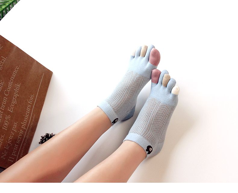 五指袜女夏季薄女棉镂空透气网眼短筒日系简约分脚趾棉袜吸汗粉红色袜