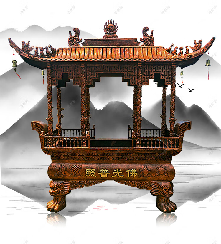 送客户办公桌摆件商务摆件大香炉寺庙长方形长方形铸铁烧香炉黄铜供佛