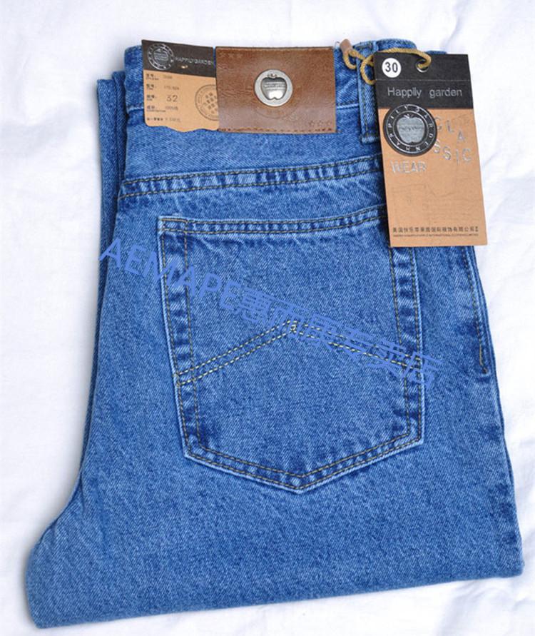 &ヂaemape美国苹果苹果牛仔裤男秋冬厚款中年男裤直筒宽松棉高腰休闲