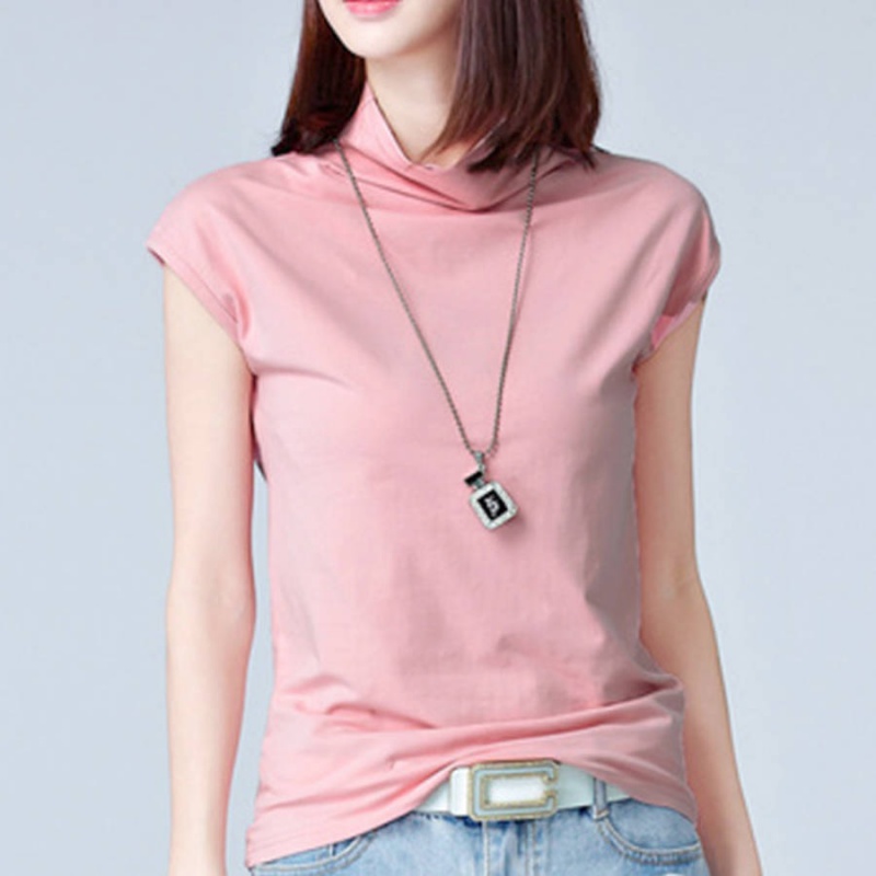 叶余短袖t恤女夏季半袖女装半截袖女 半高领宽松短袖t恤女夏打底衫薄