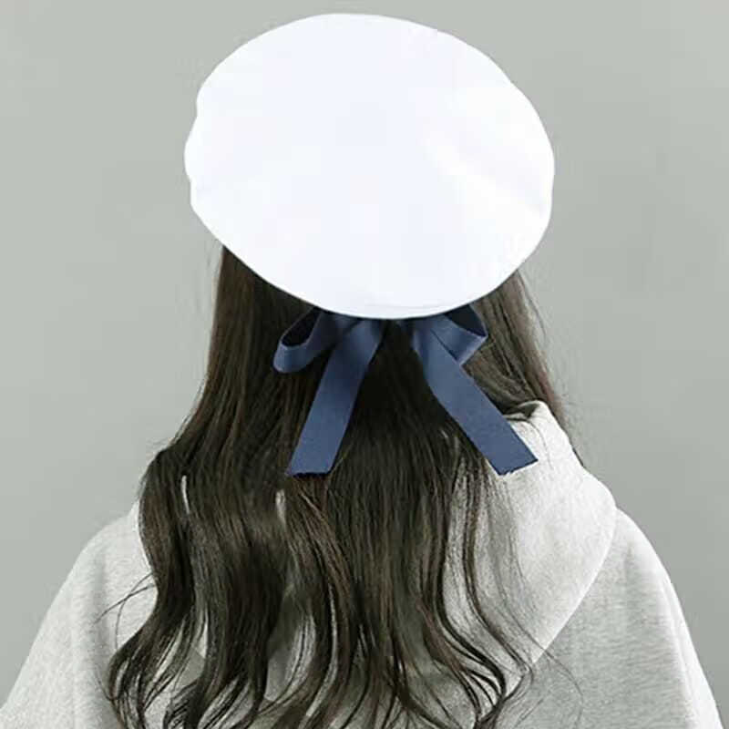 lucaly水手帽贝雷帽子女白色海军帽韩版刺绣字母蝴蝶结水手帽学生画家