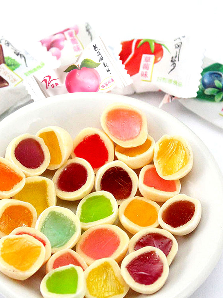 奶球糖脆皮鲜乳球夹心爆浆软糖水果糖散装混合水果味混搭香芋奶糖 鲜