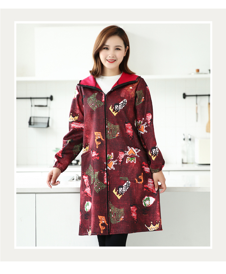 北方虎罩衣成人加绒加绒加厚罩衣女士家用厨房防水工作服时尚外套冬季