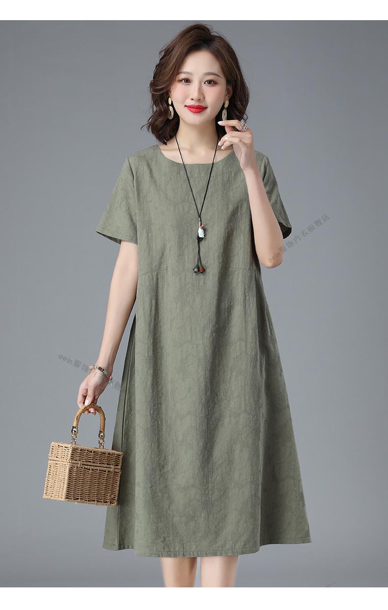 素素棉麻女装夏季休闲时尚棉麻连衣裙女年新款女装显瘦洋气提花中长款