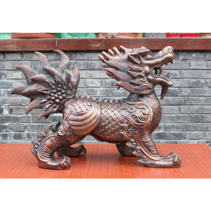 摆件商务麒麟铜器 纯铜麒麟黄铜麒麟四脚着地爪子麒麟工麒麟一对 中号