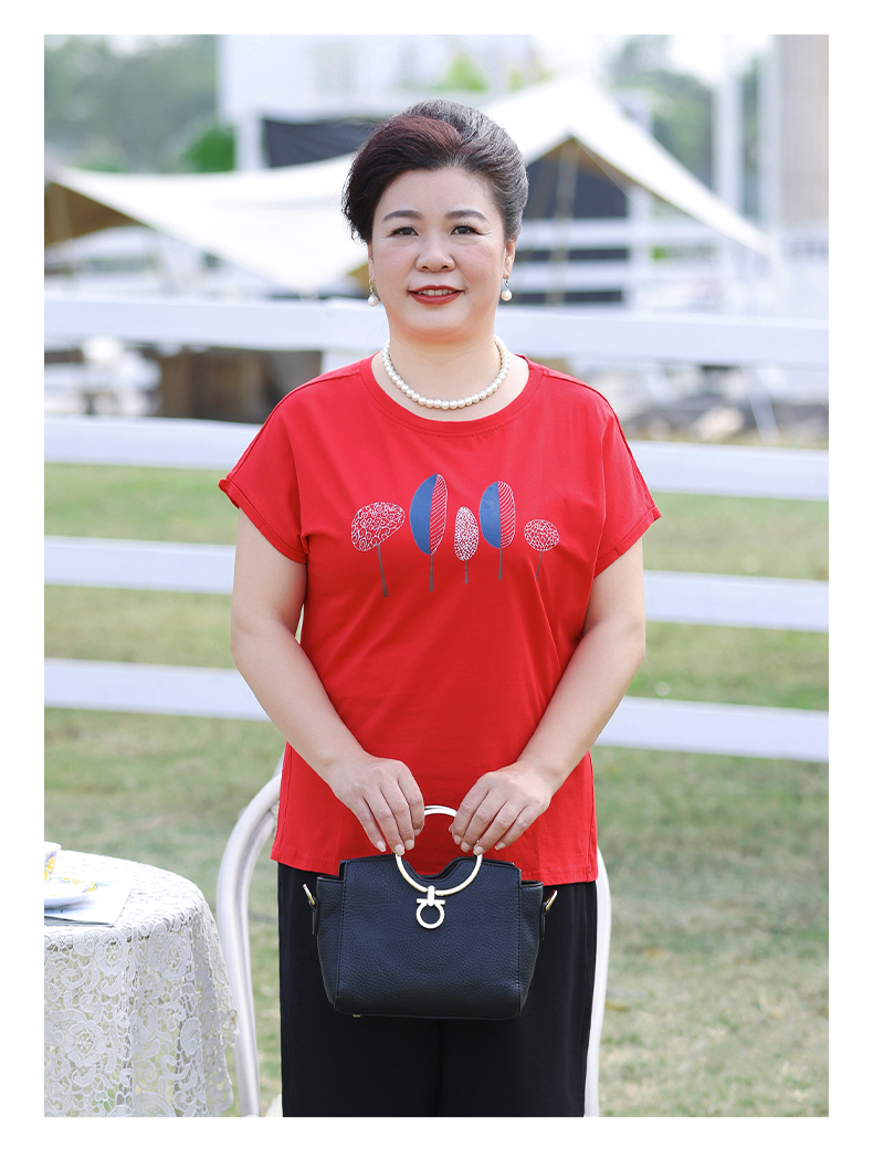 胖人5060岁妈妈短袖t恤印花打底衫宽松洋气大码中老年女装240斤体桖女